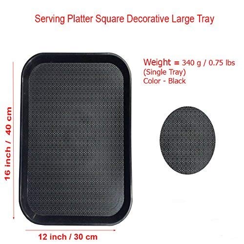 Image of Serving Tray Platter Rectangular Shape Plastic Trays for Drink Breakfast Tea Dinner Coffee Salad Food for Dinning Table Home Kitchen 12x16 Inches Black