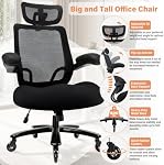 Big and Tall Office Chair 500LBS Capacity, Heavy Duty Ergonomic Desk Chair with Memory Foam Seat and Spring Support, Flip-Up Armrests, Adjustable 2D Headrest, Black