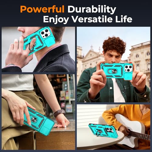 HakkTaoo Case for iPhone 15 Pro Max with Slide Camera Cover+Screen Protector(2 Packs), Military Grade Shockproof Protective Cover, Rotated Ring Kickstand(B - Cyan) by HakkTaoo - Used condition - Image 7