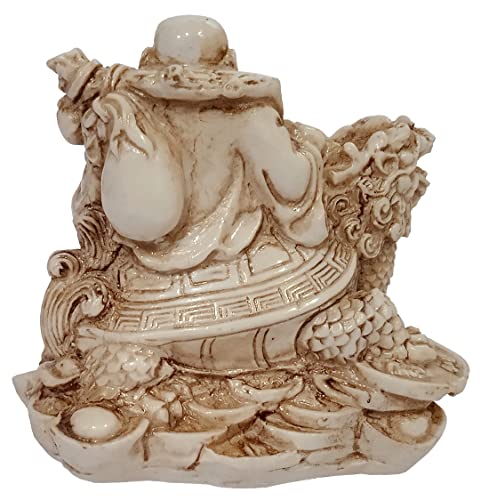 Estatua de resina Buda risueño en dragón acabado piedra miniatura 4
