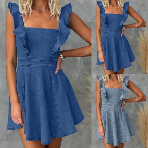 HGps8w Womens Open Back Denim Dress Cute Ruffles Sleeveless A-Line Cute Swing Girls Party Mini Jeans Dresses2