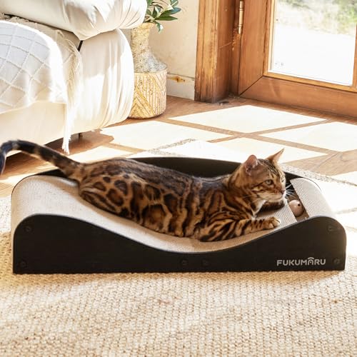 Fukumaru Cardboard Cat Scratcher Bed, Extra Long 74 Cm Cat Scratch Bed Couch Indoor, Natural Felt Multifunctional Cats Scratching Lounger, Horizontal Kitten Cats Scratch Pad With Ball Toy, Black - 7