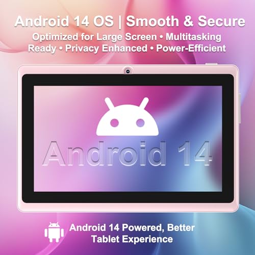 Image of 7 Inch Android 14 Tablet with Waterproof Case(Pink)