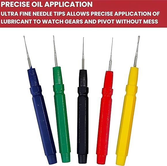 PRESIZE 5 Oiler Pen Needle Set for Watchmaker Precision Oiler Pen Applicator for Watch Repair, Clock Lubrication and Small Parts