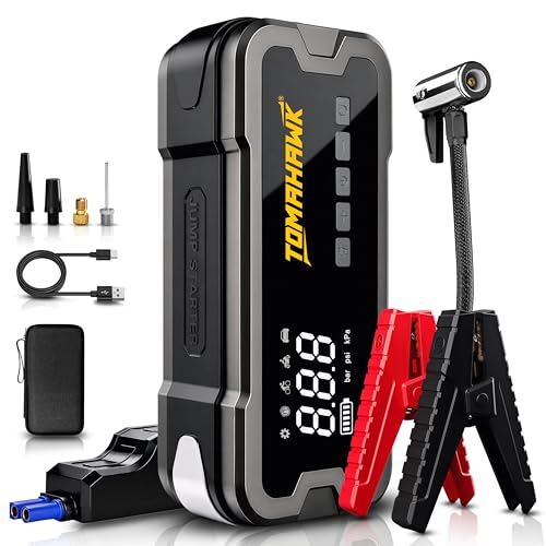 Image of TOMAHAWK JST-4045 Heavy-Duty Jump Starter with Air Compressor | 2000A (4000A Peak) | 12000mAh Fast Charging USB Output + LED Flashlight | 12 Month Replacement Guarantee