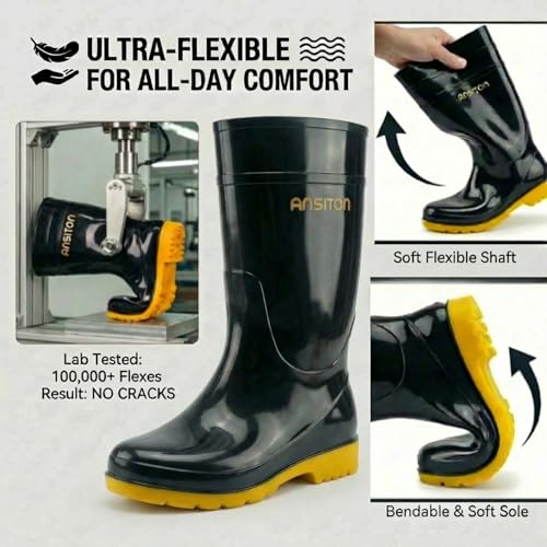 Image of Men's Black Waterproof PVC Slip - On Rain Boots - High & Mid Calf Styles, Ideal for Outdoor, Garden, Farm, Mud & Fishing, Comfortable, Durable, Easy to Clean