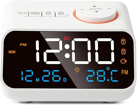 Alarm Clock Radio for Bedrooms Clock Radio with AM/FM Dual Alarm with Voice Control Temperature and Humidity Conversion USB Charger Sleep Timer Digital Clock Radio Black and White White