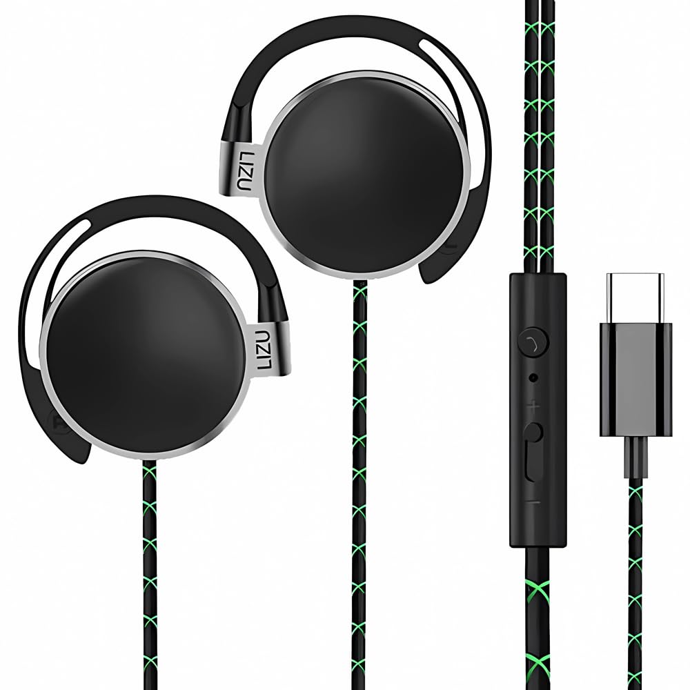 Auricolari USB C a clip con microfono, auricolari cablati con funzione controller, auricolari di tipo C con subwoofer stereo, compatibili con iPad e smartphone Android, adatti per dispositivi di tipo