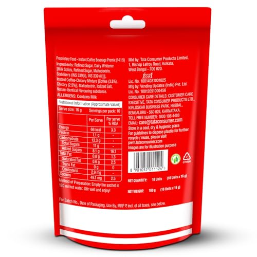 Image of Tata Coffee All in 1 Premix, Caramel Flavour, Instant Coffee-Chicory Premix, Rich Aroma, Instant Coffee Sachets, Just Add Hot Water, 160g (10 Sachets x 16g)