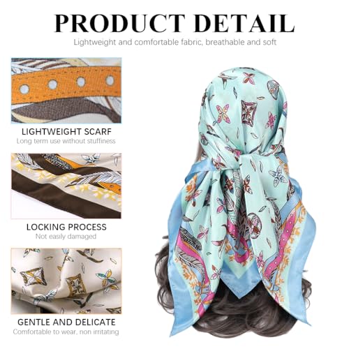 Image of PALAY 3Pcs Silk Scarf for Women Stylish, Satin Neck Head Scarf for Women, 35 In Square Summer Comfy Beach Hair Scarf, Fashion Print Silk Scarves for Woman Ladies Gift