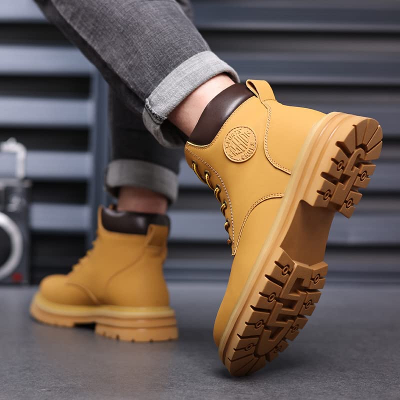 PDUEX Thermal Products Kick not Bad Leather Rhubarb Boots 2022 Autumn and Winter New Retro Tooling Boots Hand-Stitched Boots Men's Shoes Trend to Protect Your feet (Color : Yellow, Size : 11)3