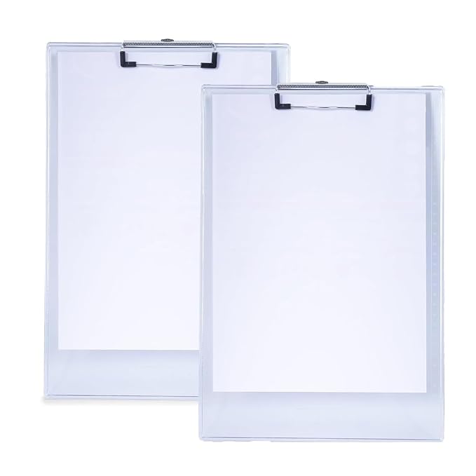 Shuban Paper Clipboard Writing Pad Clipboards Drawing/Exam Board with Side Rulers & Clip - Sturdy, Lightweight for Office, School, College Transparent Exam Pad (2 Pack)
