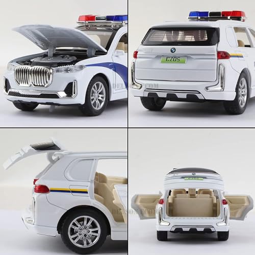 Image of 1:32 Scale BMW X7 Police Toy Car | Metal Pullback Diecast Car for Kids with Openable Doors, Sound, Light Effects Toy for Car Enthusiasts (Color As Per Available)