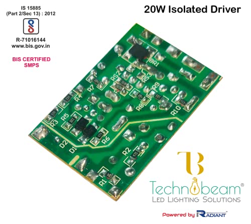 Image of TECHNOBEAM 20W driver,BIS certified Isolated driver 36V-500 mA with Red & Black wire at Output for COB light, Track light,Zoom light, (Pack of 10)
