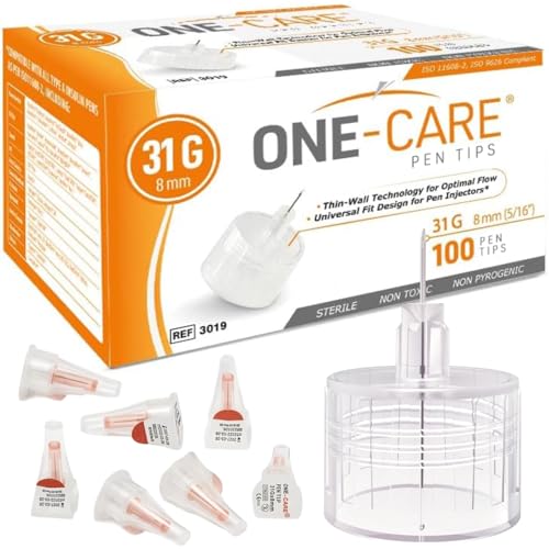 ONE-CARE Pen Tips 31G x 8mm, Box of 100, Gentle, Universal Fit with Pen Devices, Extra-Thin Wall Technology for optimal flow