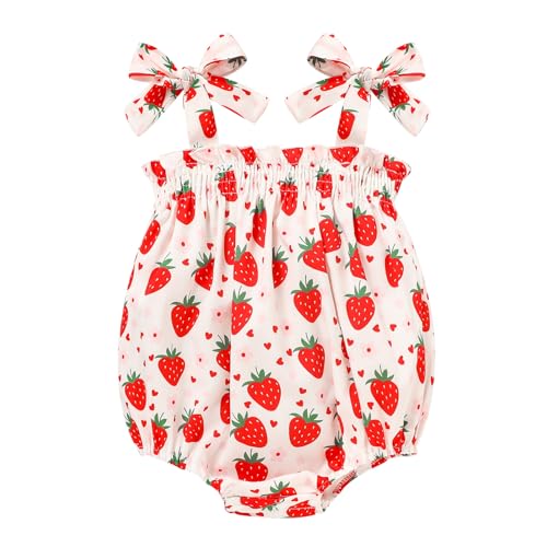 Image of ZOELNIC Baby Girl Summer Clothes Newborn Girl Outfits Cute Strap Baby Girl Romper Jumpsuit Infant Floral One Piece Bodysuit
