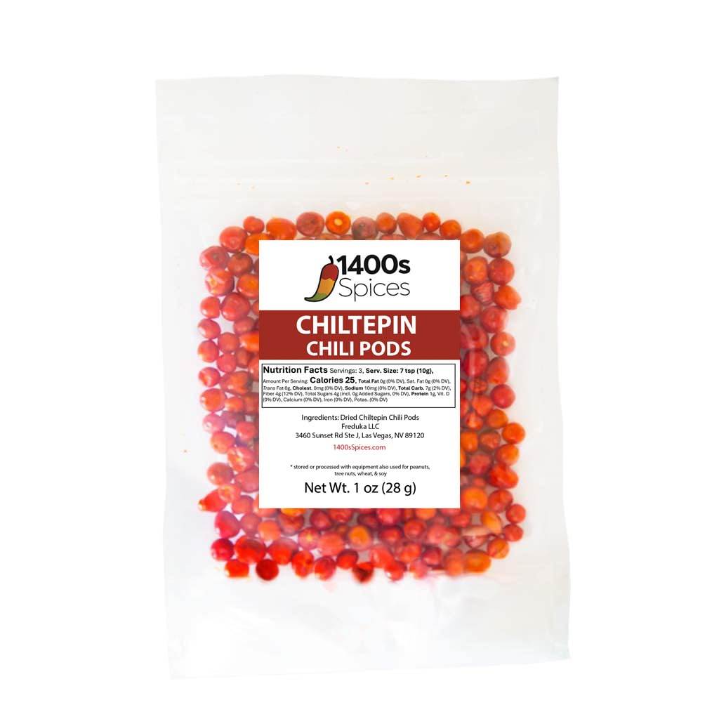1lb Dried Chiltepin Peppers (Chile Tepin), Chiltepines Chili Pods for Authentic Mexican Food by 1400s Spices