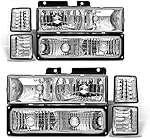 ADCARLIGHTS Headlight Assembly for 1994-1998 Chevy Silverado / Suburban / Tahoe / C10 Pickup / C/K 1500 2500 3500 Truck Chrome Housing with Clear Reflector Headlamp Replacement Left and Right