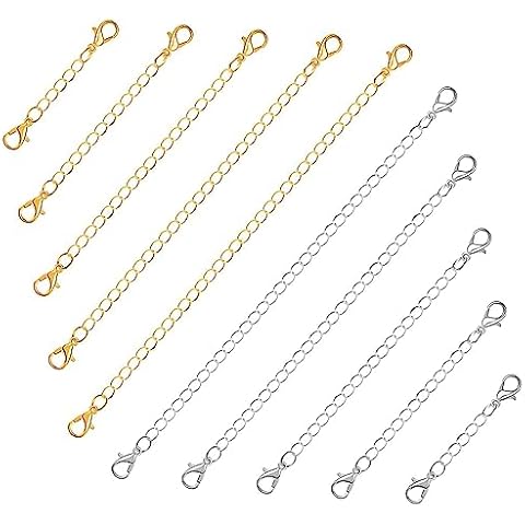 OCUhome Necklace Extension Chain Metal Gold/Silver Necklace Bracelet Anklet Extension Chains with Lobster Clasps and Closures Chain Extenders for Jewelry Making Golden & Silver Cover