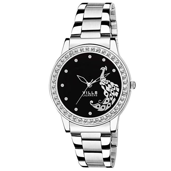 VILLS LAURRENS VL-7136 Black Peacock Designed Stainless Steel Watch for Women and Girls (B07KT3F4L3) Amazon Price History, Amazon Price Tracker