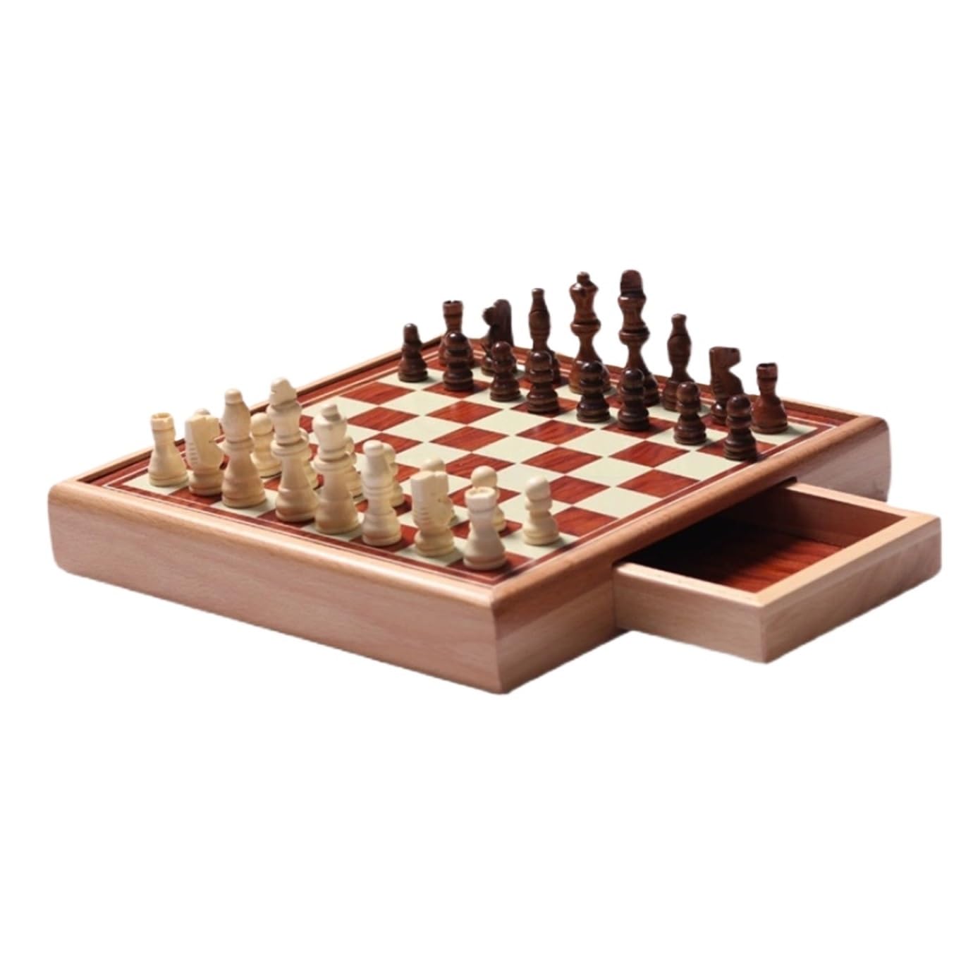 Schachspiel Aus Massivholz Mit Schubladen, Tragbares Spiel for Anfänger(30x30cm)