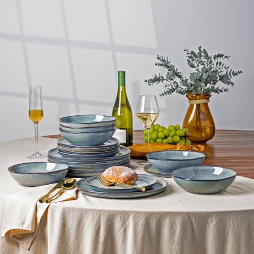 Image of AmorArc Ceramic Dinnerware Sets for 4, 12Pcs Plates and Bowls Sets Dishes | Stoneware Handmade Reactive Glaze Dinner Set, Highly Scratch Resistant | Dishwasher & Microwave Safe Dishware