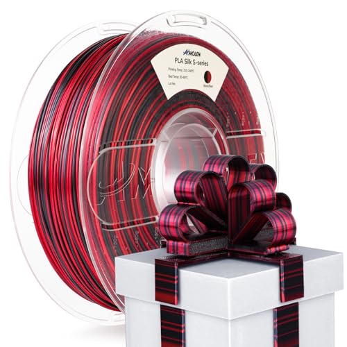 Image of AMOLEN Silk PLA 3D Printer Filament, Shiny Multicolor Rainbow PLA Filament 1.75mm, Fast Color Change PLA 3D Printing Filament for Most FDM 3D Printer, Black Red, 1kg (2.2lbs)