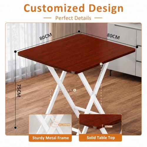 Image of Multi-Purpose Portable & Foldable Wooden Dining Table Desk for Living Room | Bed Room | Made with Engineered Plywood top and Powder Coated Finish for Home & Office (Coffee brown with White Metal)
