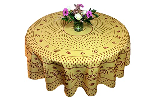 KGS Nappe Provençale Ronde Anti-tâche 180 cm Cigale Olive Jaune Rouge