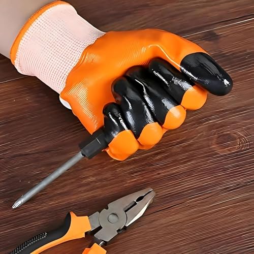 Image of Nitrile Coated Anti-Cut Work Gloves for Industrial, Mechanical, Agricultural, Gardening & Multi-Purpose Use - Durable, Reusable & Protective Hand Gloves, Orange - Pack Of 5 Pairs