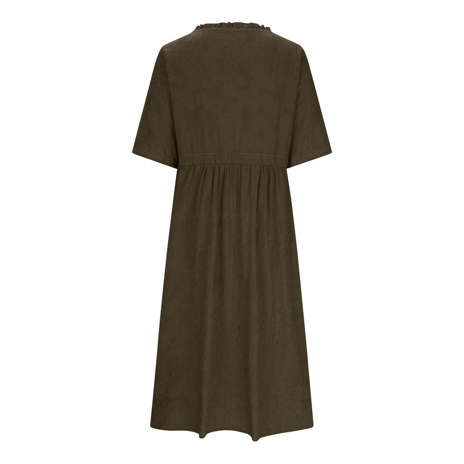 Vestido Mujer Verano Largo Vestidos Casual con Media Manga Cuello en V Color Sólido Elegante Vestido Jacquard con Botones y Cinturón Sueltos Cómodo Vestido Midi Línea A para Uso Diario