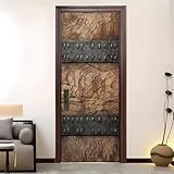 Pegatina Decorativa 3D Para Puerta 77x200 cm Textura De Madera Vintage Vinilo Autoadhesivo Pegatinas para Puertas MarróN Claro Impermeable para Dormitorio BañO, Cocina Y Oficina