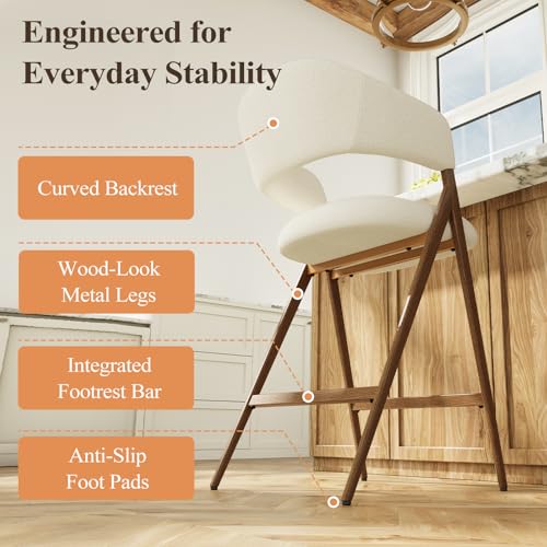 Image of Bar Stools Set of 4, Counter Height BarStools with Back, Modern Upholstered Island Stools with Metal Legs for Kitchen Counter, Dining Room, Beige
