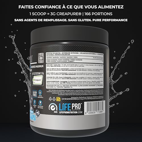 Creatine Monohydrate Creapure Life Pro 500g – Créatine Micronisee Pure – Goût Neutro – Jusqu’à 166 Doses – Sans Gluten – Pour Force, Énergie et Récupération Musculaire – Qualité Allemande Garantie – Image 7