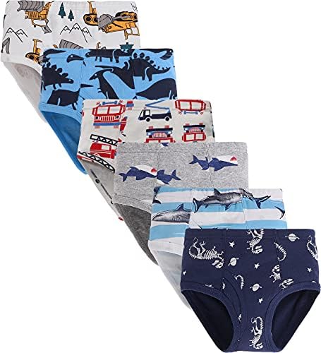 Slenily Underwear For Little Boys Dinosaur Shark Briefs Truck Space Toddler Kids Undies(Pack of 6)