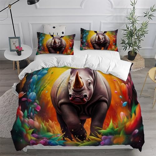 Parure rhinocéros 3D microfibre douce housse 220x240 et 2 taies