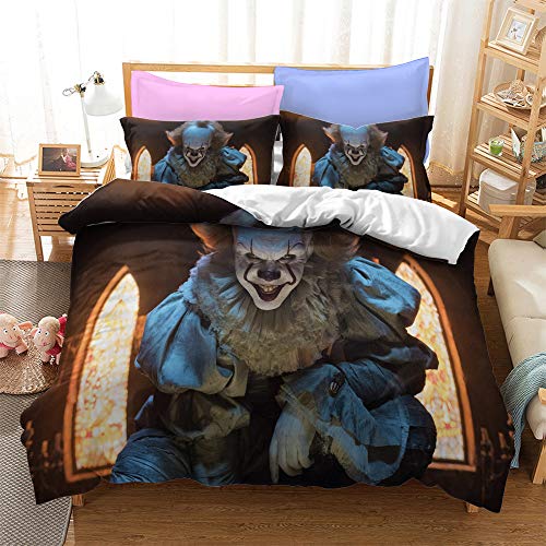 PTNQAZ Juego de funda de edredón con estampado de película de terror 3D, juego de cama individual, doble, king y ropa de cama para adultos con fundas de almohada (King)