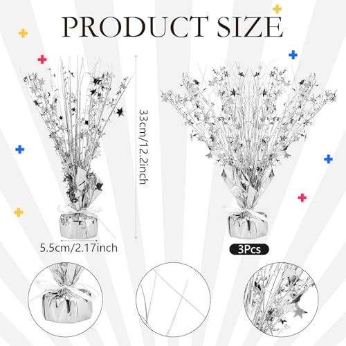 Image of Crowye 3 Pieces Metallic Foil Spray Centerpiece Birthday Table Decoration Star Burst Centerpieces Graduation Table Decor for Birthday 2026 Party Holiday(Silver)
