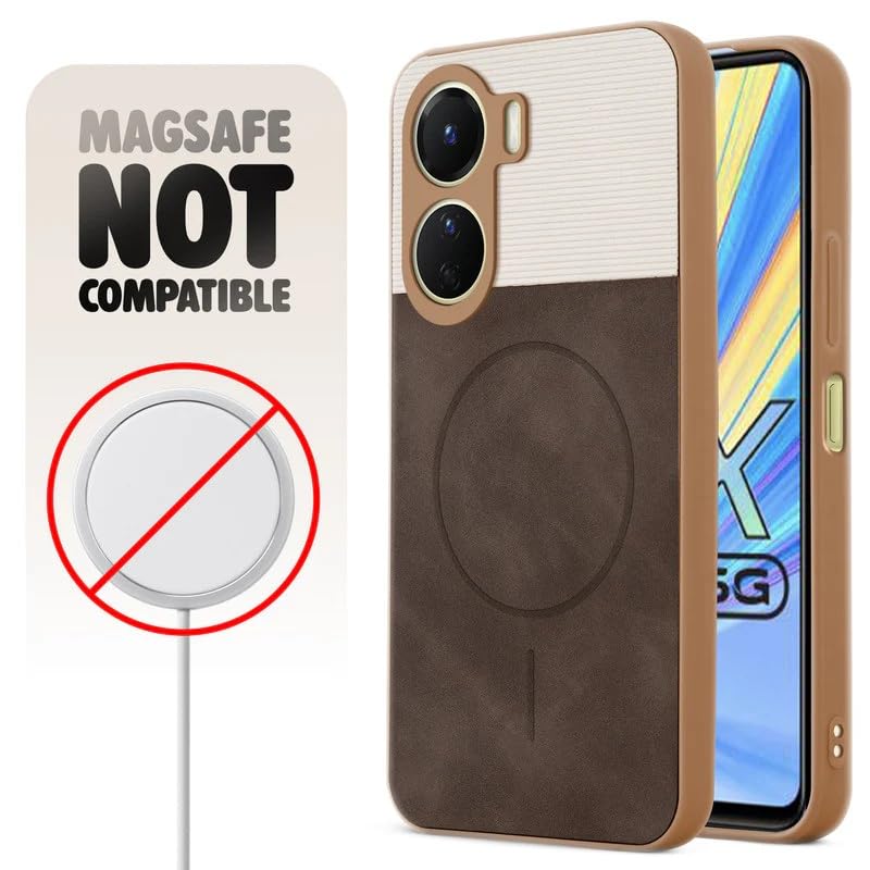 Image of Bintage Mac Safe Design Hard Slim Back Case | Soft Border Camera Protect | Dual PU Leather Finish Back Cover Compatible for Realme P1 Pro 5G - White & Cherry Brown