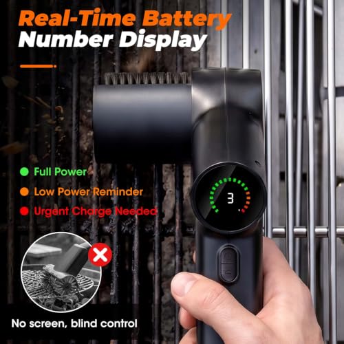 Image of Electric Grill Brush, Cordless BBQ Grill Cleaner with LED Light & Scraper | 3-Speed Adjustable, Quiet 55-75dB, Waterproof with Digital Display for Outdoor Grilling & Courtyard