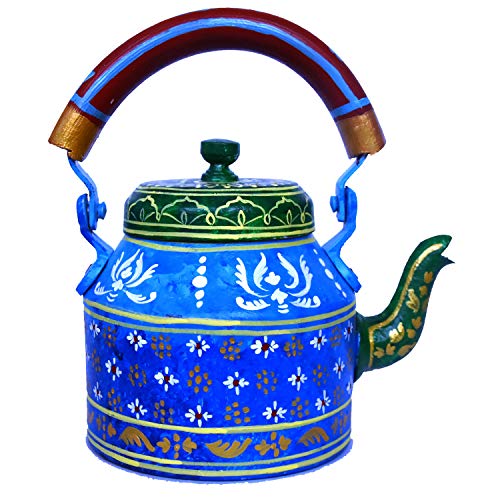 Image of iHandikart Handpainted Designer Aluminium Tea Kettle, 1 Litre - Vibrant Indian Art Tableware, Decorative & Functional 8x5.5x8 Inch (5104)