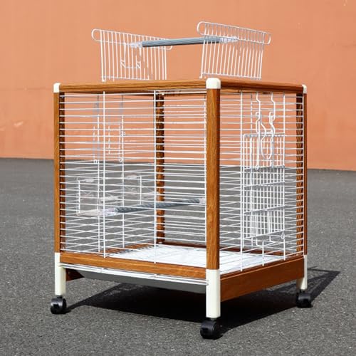 オカメインコ ケージ、文鳥 ケージ、ユニバーサルホイール付き、オープンスカイライト、便利な相互作用、小型および中型用(Red)