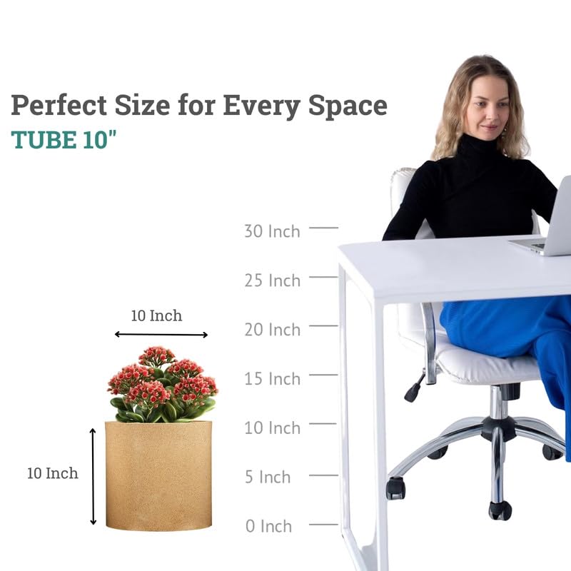 Image of Amazon Brand - Umi Tube 10 Inch Round Pots for Planter & Flowers Gamla - Lightweight, Durable Outdoor & Indoor Planters, Perfect for Balcony & Terrace Gardens (Brown)
