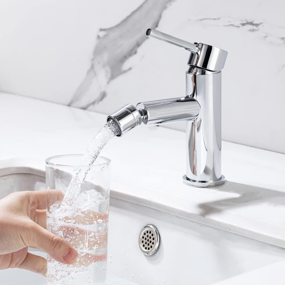 ONECE Rubinetto Bagno, Miscelatore Monocomando con Ugello Rotante Spruzzatore, Rubinetti per Lavabo e Bidet, Aeratore Rimovibile, Acciaio Inox 304 Cromo, Acqua Calda e Fredda, Senza Piombo
