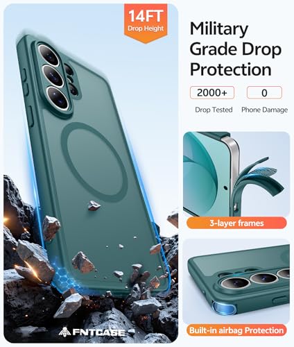 Image of FNTCASE for Samsung Galaxy S26-Ultra Case: [Fit for Magsafe] [Full Camera Protection] Translucent Matte Cases with [Screen Protector] Military Grade Shockproof Protective Phone Cover - Sagebrush Green