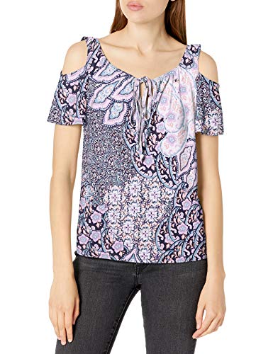 Star Vixen Women's Petite Cold Shoulder Peasant Top - Tie Neck Keyhole, Flutter Sleeve, Jade Color (Size PS) - View #7
