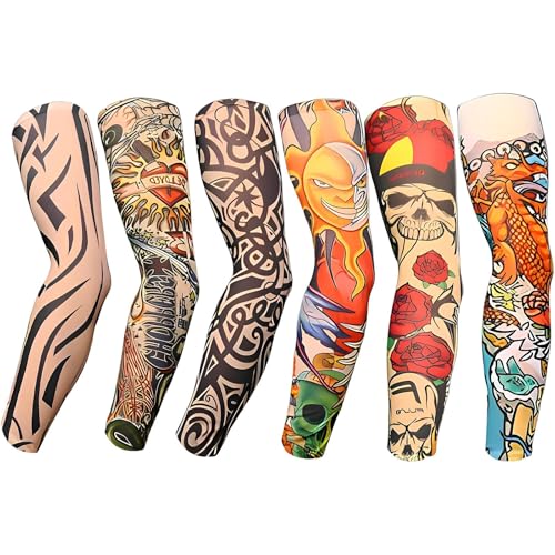 Image of YARIEW 6Pcs Arm Sleeves Fake Tattoos Sleeves to Cover Arms Sun Protection Sleeve Covers for Men and Women (Set 6)