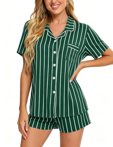 Image of SWOMOG Womens Button Down Pajamas Set Short Sleeve Sleepwear Bride Soft Pj Lounge Sets XS-3XL