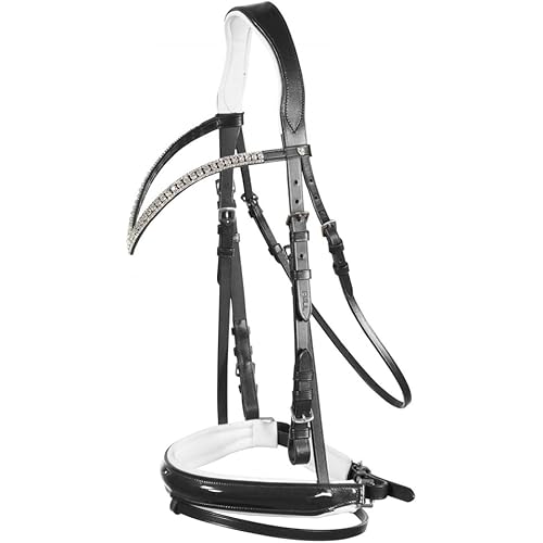 HORZE Grayson Classic Leather Ergonomic Snaffle Dressage Bridle with Detachable Flash