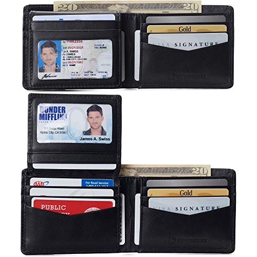 Image of Alpine Swiss Connor Executive Bifold Wallet | Business Passcase for Men | Premium Leather | Dual ID Windows | RFID Blocking | Gift Box Included Smooth Finish Black
